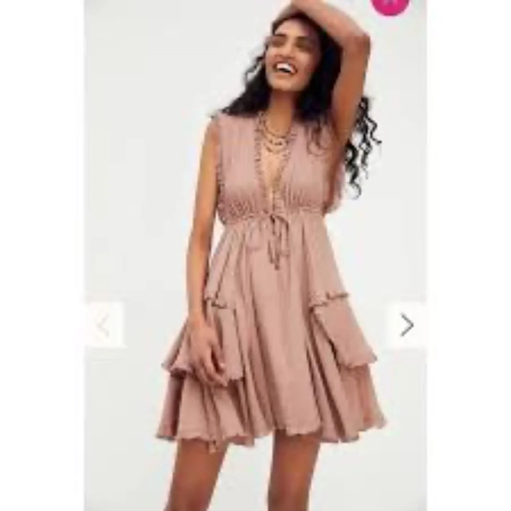 Free People Antoinette Mini Dress Pebble Ruffle Boho Size Small - Picture 2 of 11